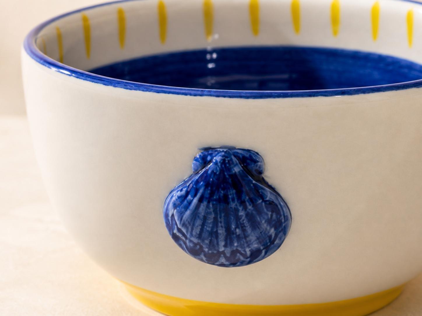 Hand-Painted Seashell Ceramic Bowl, Blue, , large image number 4