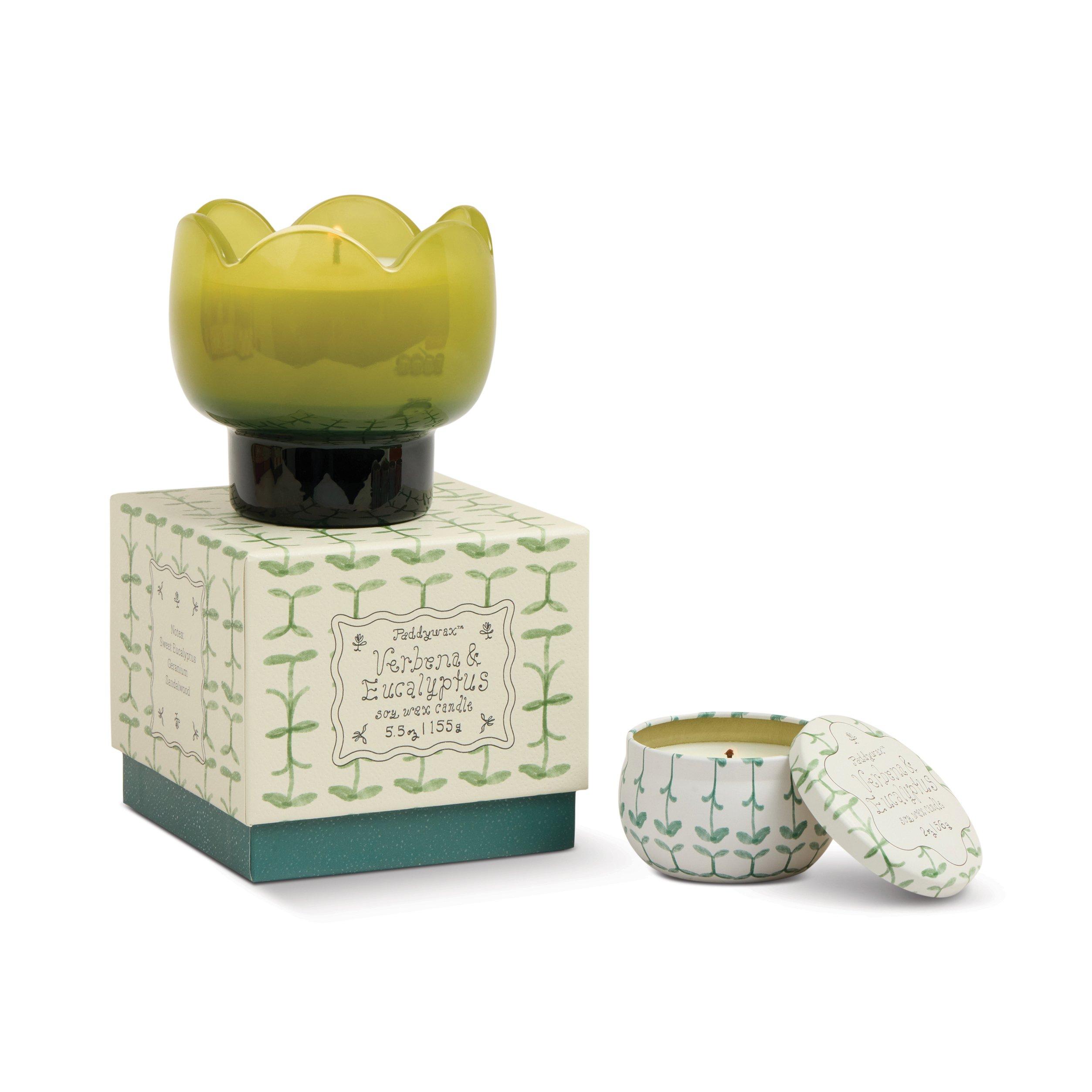 Tulip 5.5oz/155g Green and Dark Green Glass Candle - Verbena & Lemongrass, A531_TULIP, large image number 0