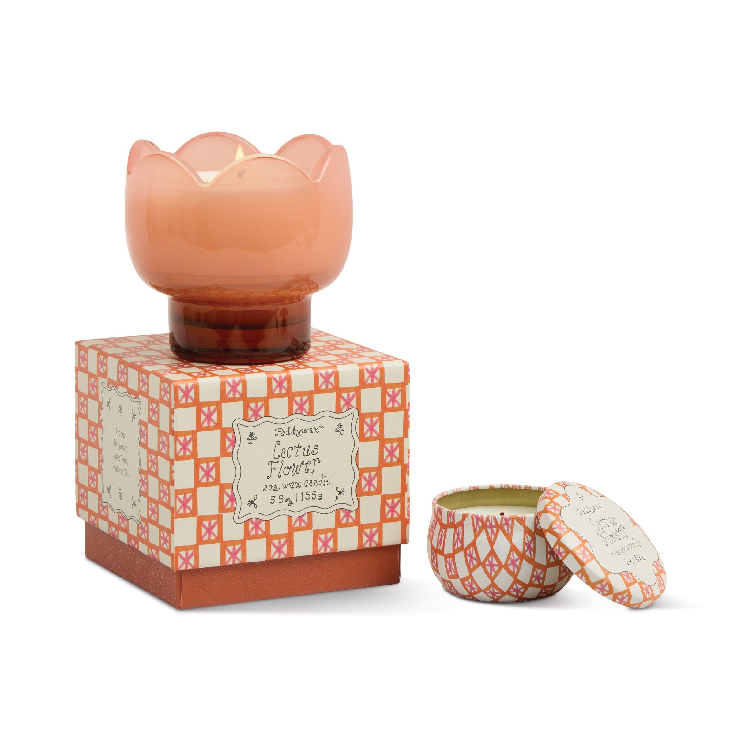 Tulip 5.5oz/155g Pink and Burnt Orange Glass Candle - Cactus Flower, A531_TULIP, large image number 0