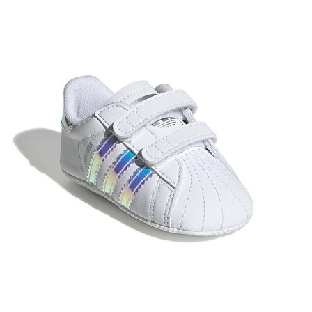 Unisex Babies Superstar Silver Metallic Stripes Shoes, White, A701_ONE, large image number 1