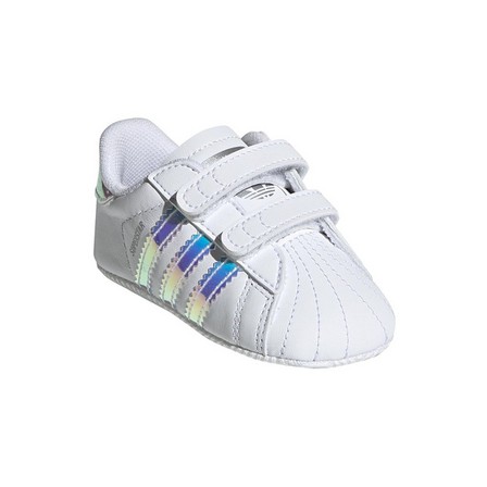 Unisex Babies Superstar Silver Metallic Stripes Shoes, White, A701_ONE, large image number 2