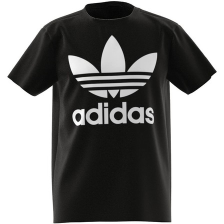 Kids Unisex Trefoil T-Shirt, Black, A701_ONE, large image number 6