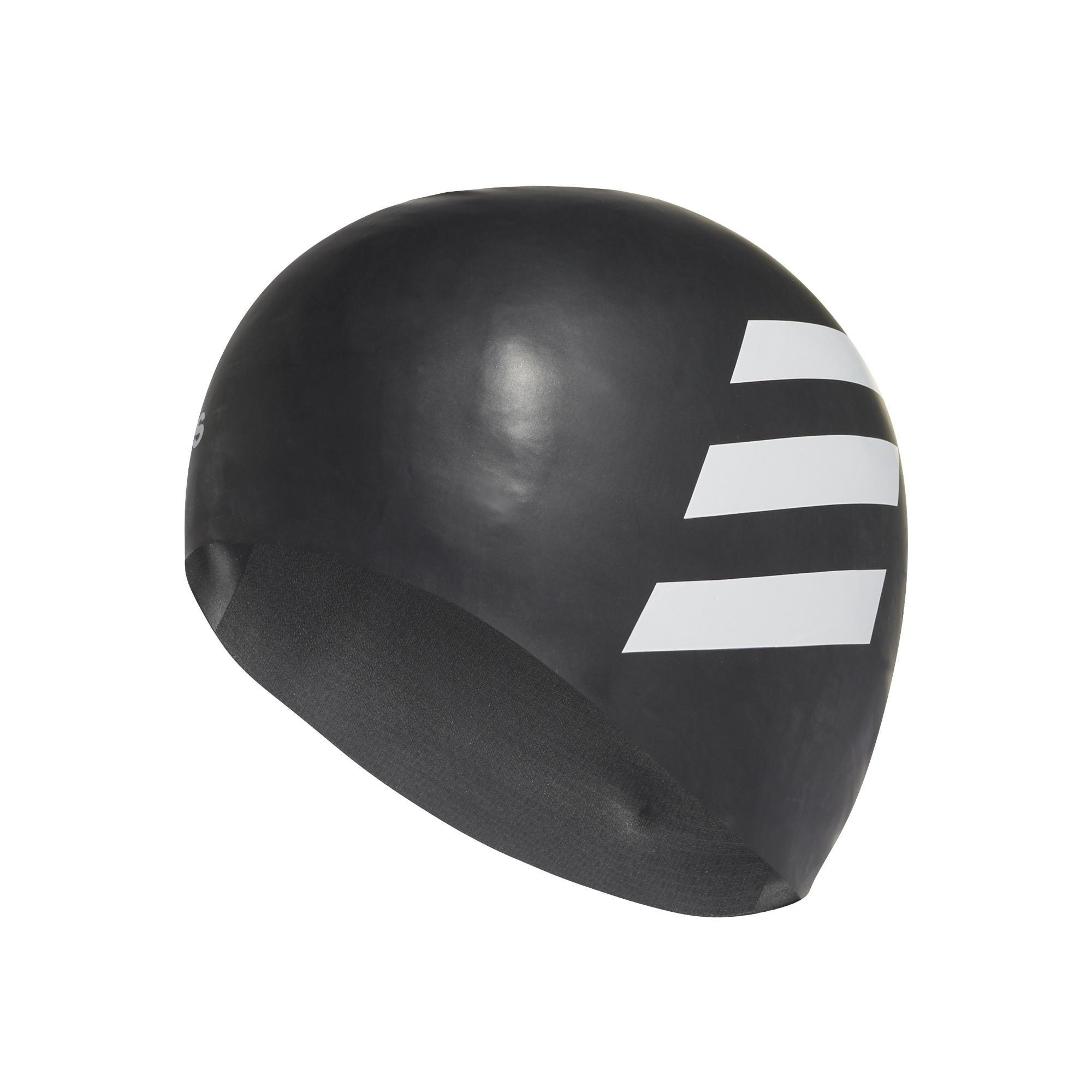 Unisex 3-Stripes Swim Cap, Black, A701_ONE, large image number 0