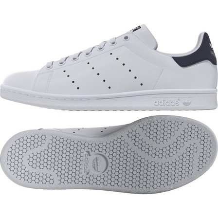 Mens Stan Smith Black Heel Tab Shoes, White, A701_ONE, large image number 15