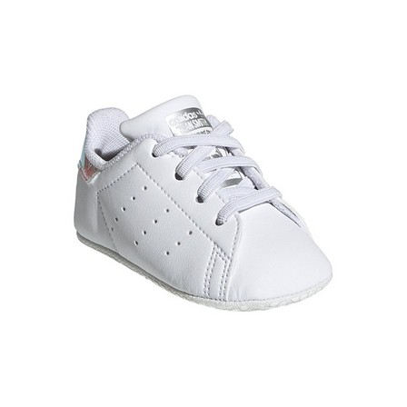 Unisex Kids Stan Smith Crib Silver Metallic Heel Tab Shoes , White, A701_ONE, large image number 1