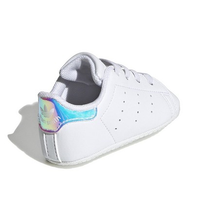 Unisex Kids Stan Smith Crib Silver Metallic Heel Tab Shoes , White, A701_ONE, large image number 3