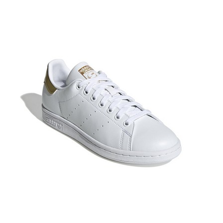 Women Stan Smith Gold Metallic Heel Tab Shoes, White, A701_ONE, large image number 1
