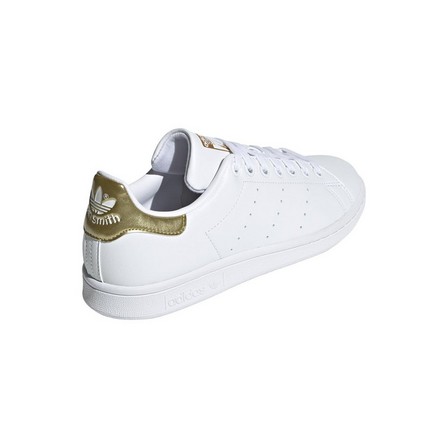 Women Stan Smith Gold Metallic Heel Tab Shoes, White, A701_ONE, large image number 3