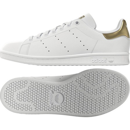 Women Stan Smith Gold Metallic Heel Tab Shoes, White, A701_ONE, large image number 11