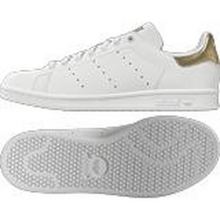 Women Stan Smith Gold Metallic Heel Tab Shoes, White, A701_ONE, large image number 23