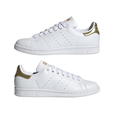 Women Stan Smith Gold Metallic Heel Tab Shoes, White, A701_ONE, large image number 30
