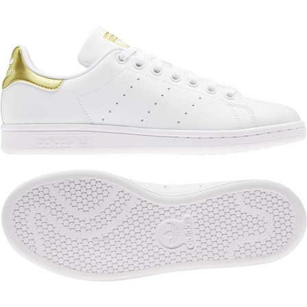 Women Stan Smith Gold Metallic Heel Tab Shoes, White, A701_ONE, large image number 32