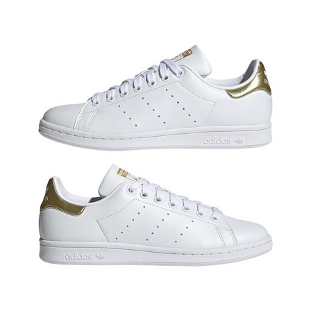 Women Stan Smith Gold Metallic Heel Tab Shoes, White, A701_ONE, large image number 37