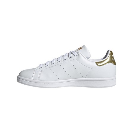 Women Stan Smith Gold Metallic Heel Tab Shoes, White, A701_ONE, large image number 45