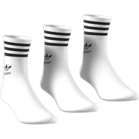 Unisex Mid-Cut Crew 3 Stripes Socks 3 Pairs, White, A701_ONE, large image number 0