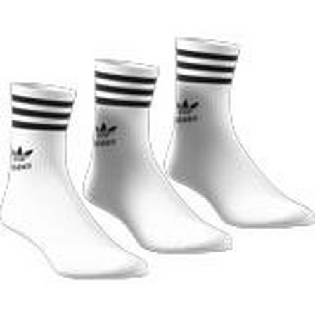 Unisex Mid-Cut Crew 3 Stripes Socks 3 Pairs, White, A701_ONE, large image number 2