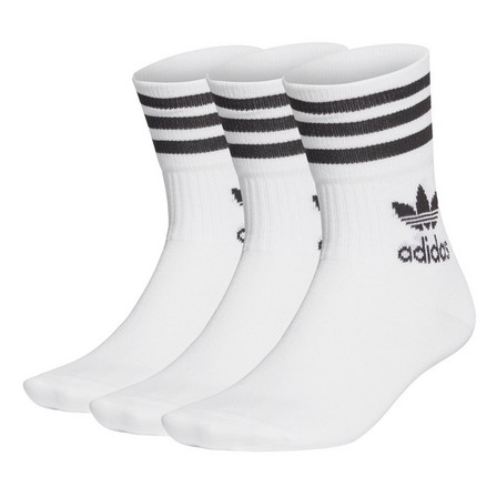 Unisex Mid-Cut Crew 3 Stripes Socks 3 Pairs, White, A701_ONE, large image number 3