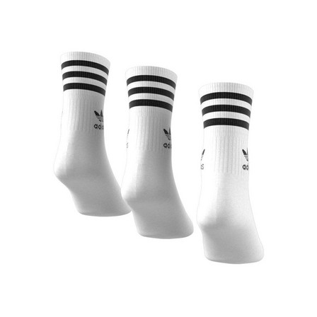 Unisex Mid-Cut Crew 3 Stripes Socks 3 Pairs, White, A701_ONE, large image number 4
