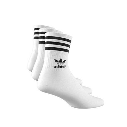 Unisex Mid-Cut Crew 3 Stripes Socks 3 Pairs, White, A701_ONE, large image number 5