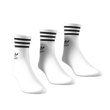 Unisex Mid-Cut Crew 3 Stripes Socks 3 Pairs, White, A701_ONE, large image number 6