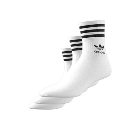 Unisex Mid-Cut Crew 3 Stripes Socks 3 Pairs, White, A701_ONE, large image number 7