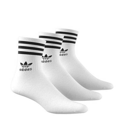 Unisex Mid-Cut Crew 3 Stripes Socks 3 Pairs, White, A701_ONE, large image number 9