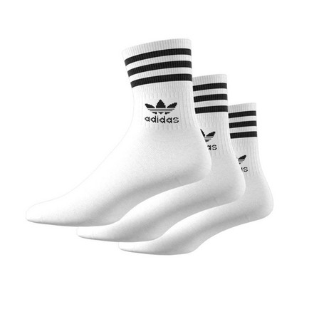 Unisex Mid-Cut Crew 3 Stripes Socks 3 Pairs, White, A701_ONE, large image number 11