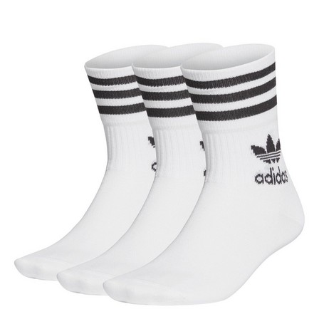 Unisex Mid-Cut Crew 3 Stripes Socks 3 Pairs, White, A701_ONE, large image number 12