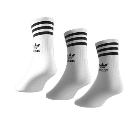Unisex Mid-Cut Crew 3 Stripes Socks 3 Pairs, White, A701_ONE, large image number 13