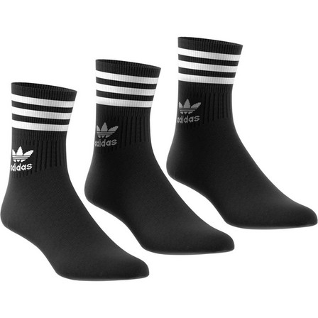 Unisex Mid Cut Crew White Stripes Socks 3 Pairs , Black, A701_ONE, large image number 1