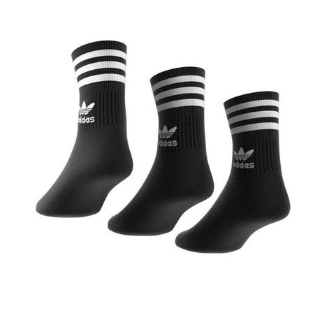 Unisex Mid Cut Crew White Stripes Socks 3 Pairs , Black, A701_ONE, large image number 3