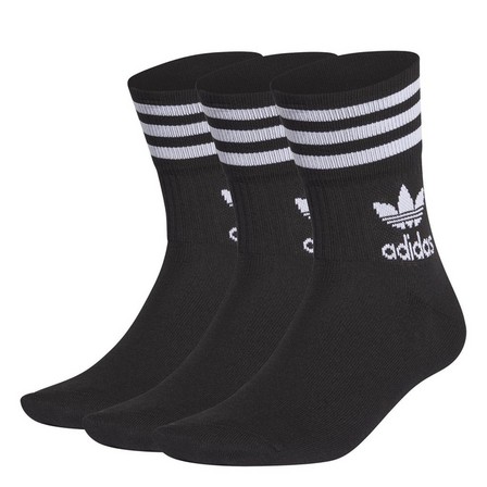 Unisex Mid Cut Crew White Stripes Socks 3 Pairs , Black, A701_ONE, large image number 6