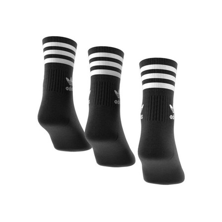 Unisex Mid Cut Crew White Stripes Socks 3 Pairs , Black, A701_ONE, large image number 9