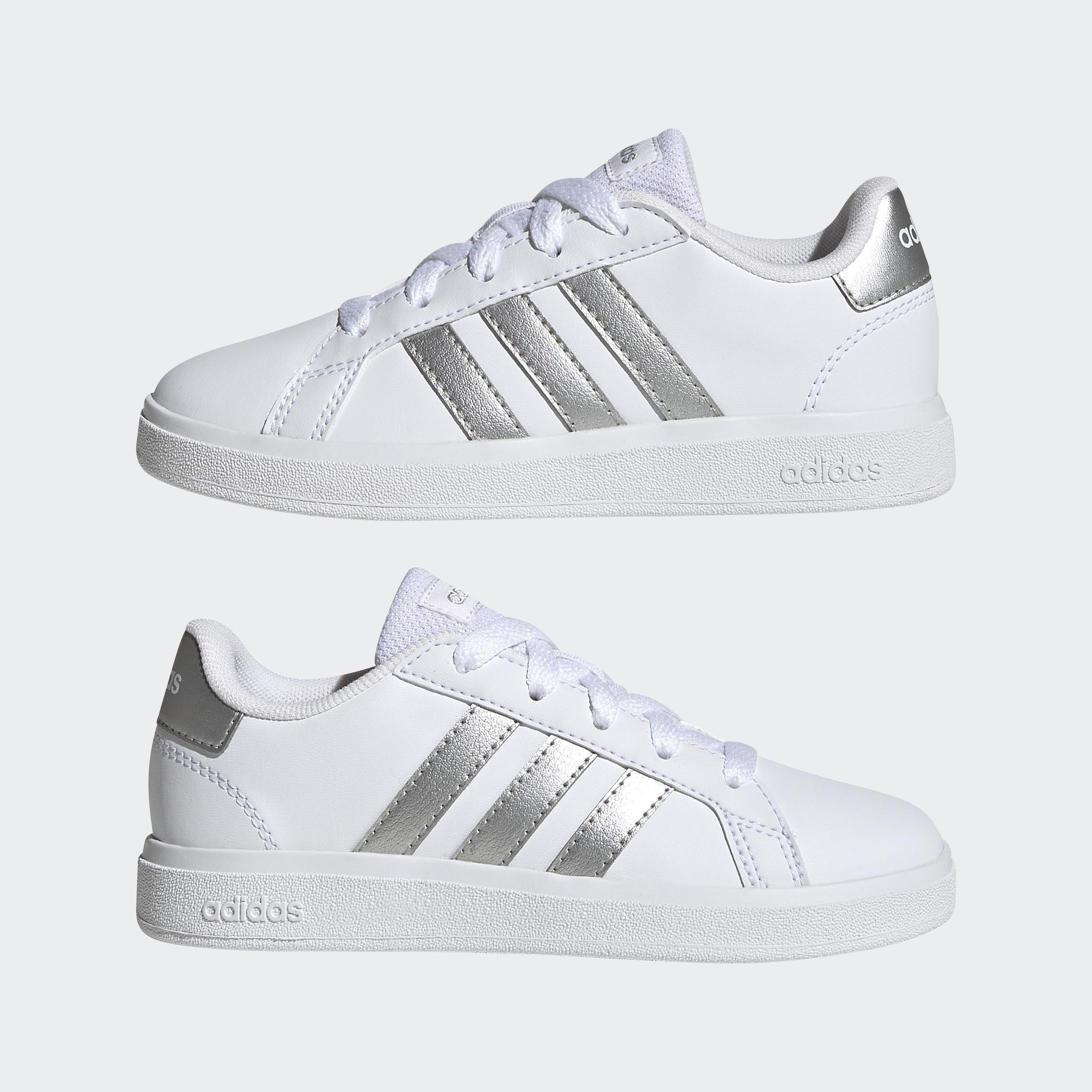 Kids Unisex Grand Court Lifestyle Tennis Lace-Up Shoes, White, , large image number 8