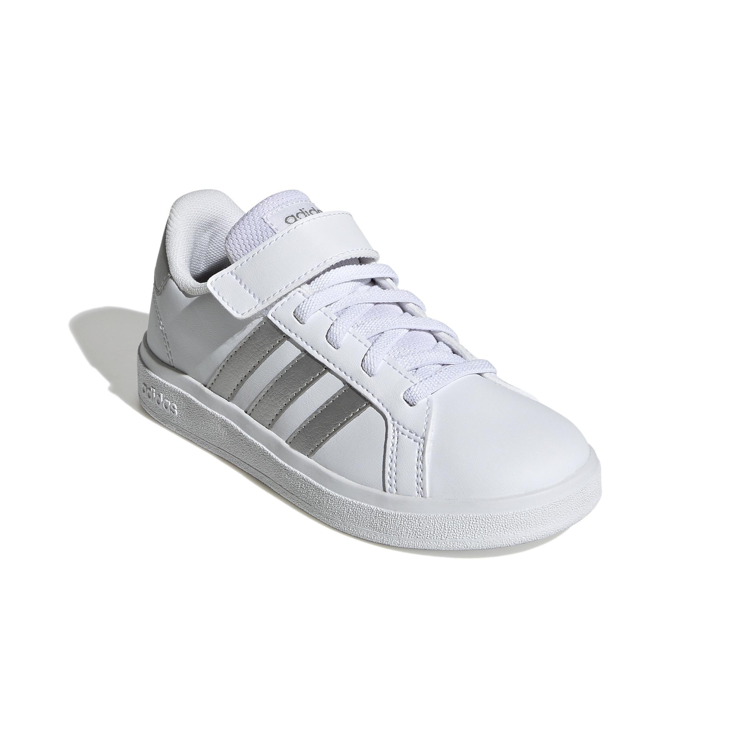 Kids Unisex Grand Court Elastic Lace And Top Strap Shoes, White, A701_ONE, large image number 1
