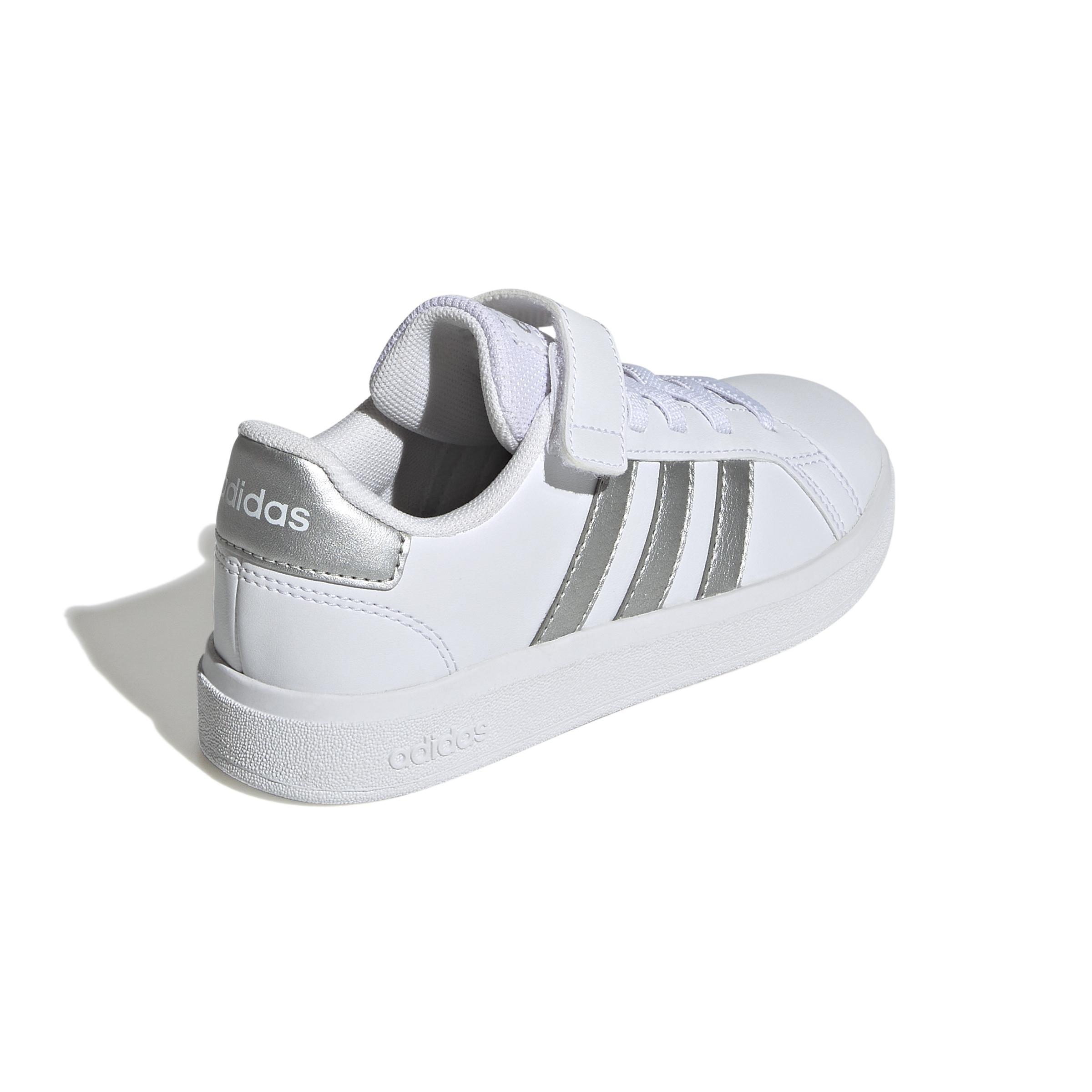 Kids Unisex Grand Court Elastic Lace And Top Strap Shoes, White, A701_ONE, large image number 2