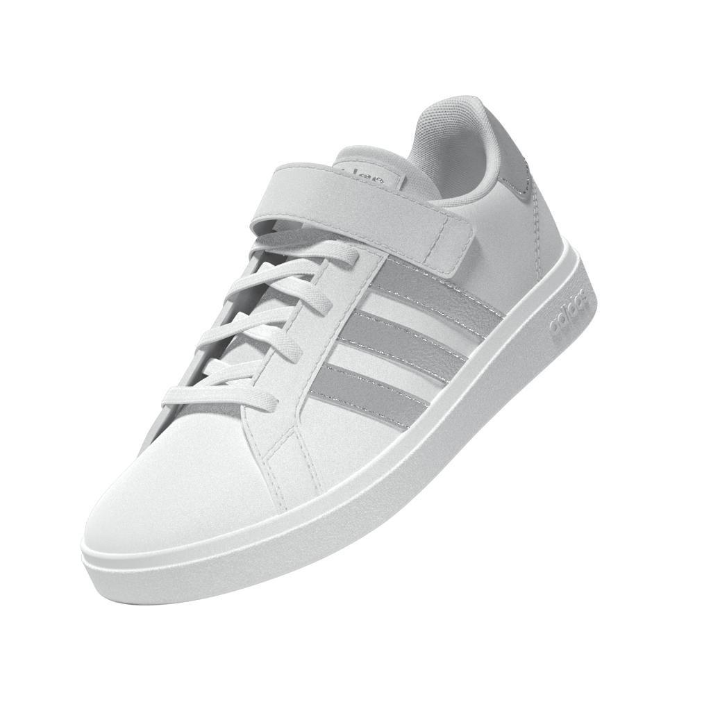 Kids Unisex Grand Court Elastic Lace And Top Strap Shoes, White, A701_ONE, large image number 5