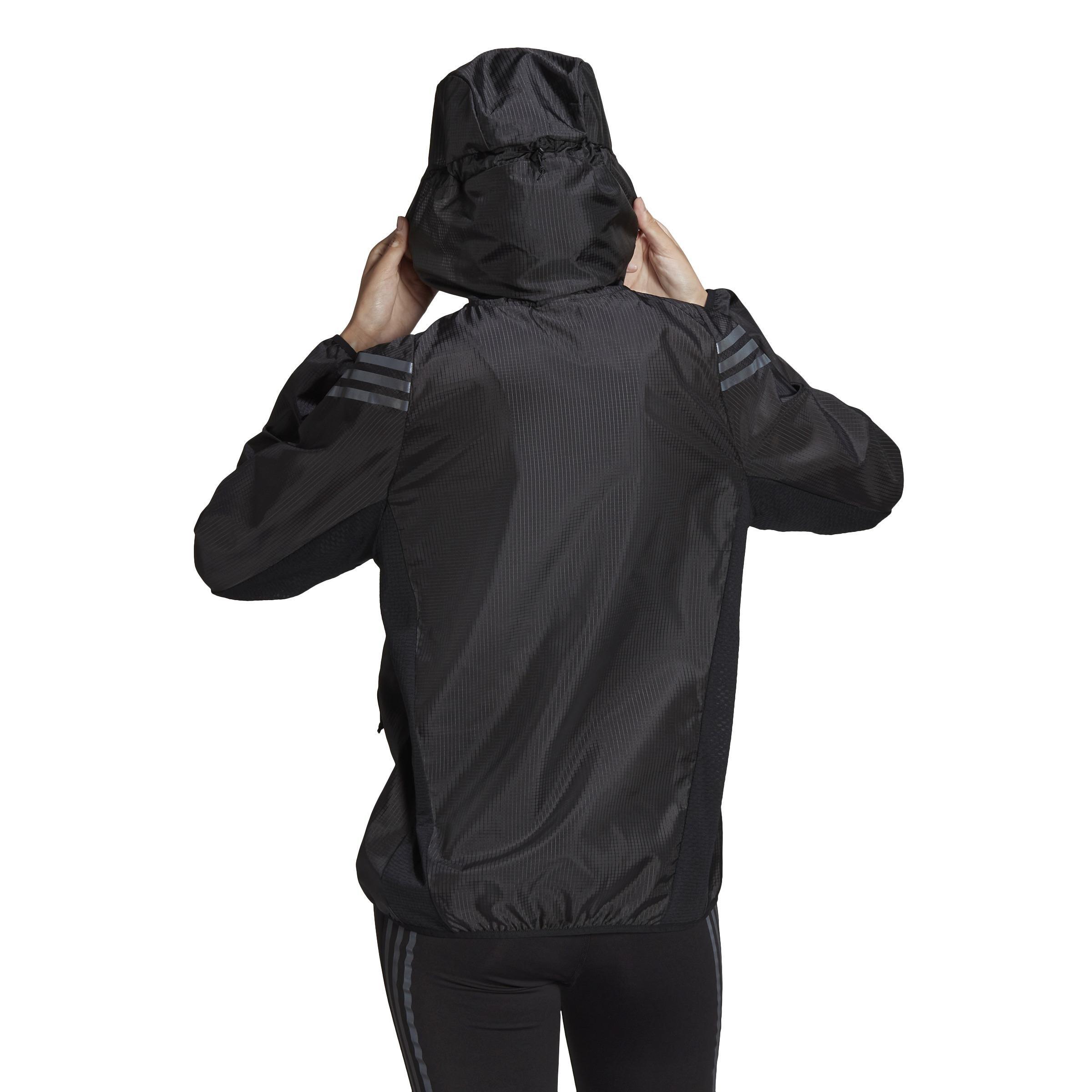 Women Run Icons 3-Stripes Hooded Running Windbreaker, Black, A701_ONE, large image number 3