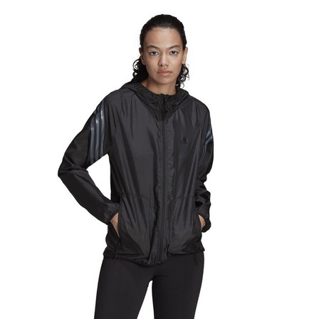 Women Run Icons 3-Stripes Hooded Running Windbreaker, Black, A701_ONE, large image number 14
