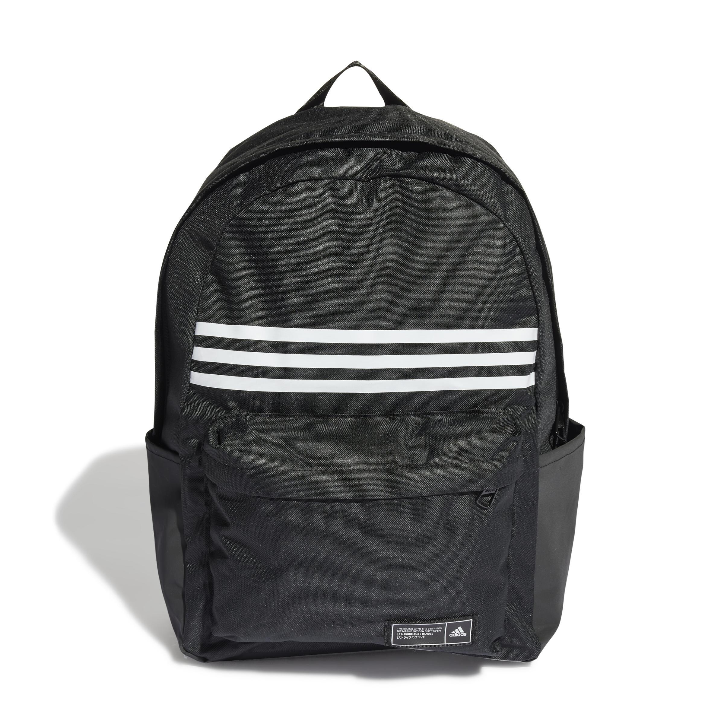 Unisex Classic 3-Stripes Horizontal Backpack, Black, , large image number 0