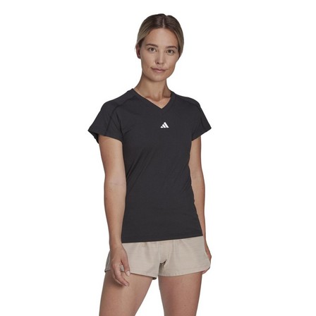 Women Train Essentials Minimal Branding V-Neck T-Shirt, Black, A701_ONE, large image number 1