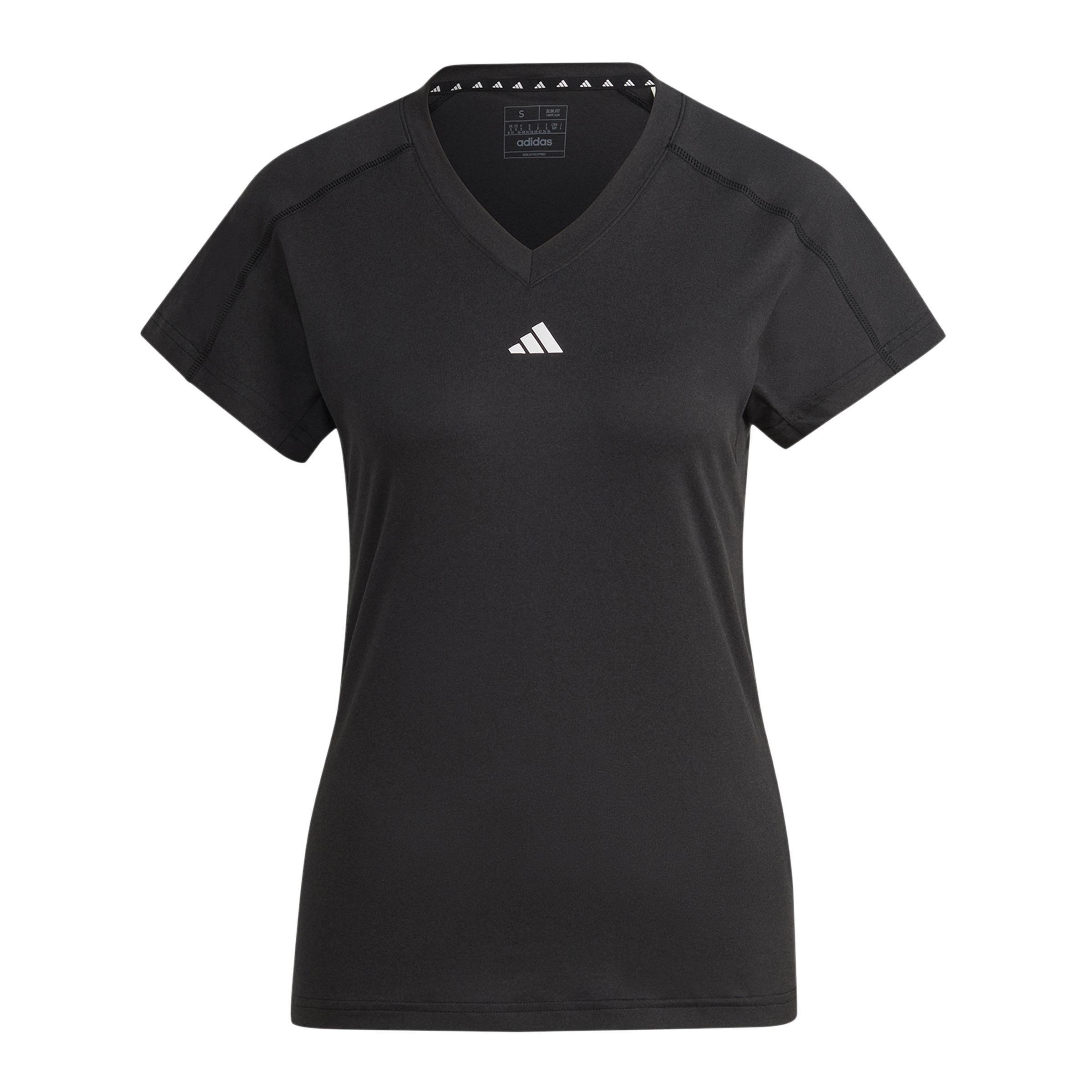 Women Aeroready Train Essentials Minimal Branding V-Neck T-Shirt, Black, A701_ONE, large image number 2