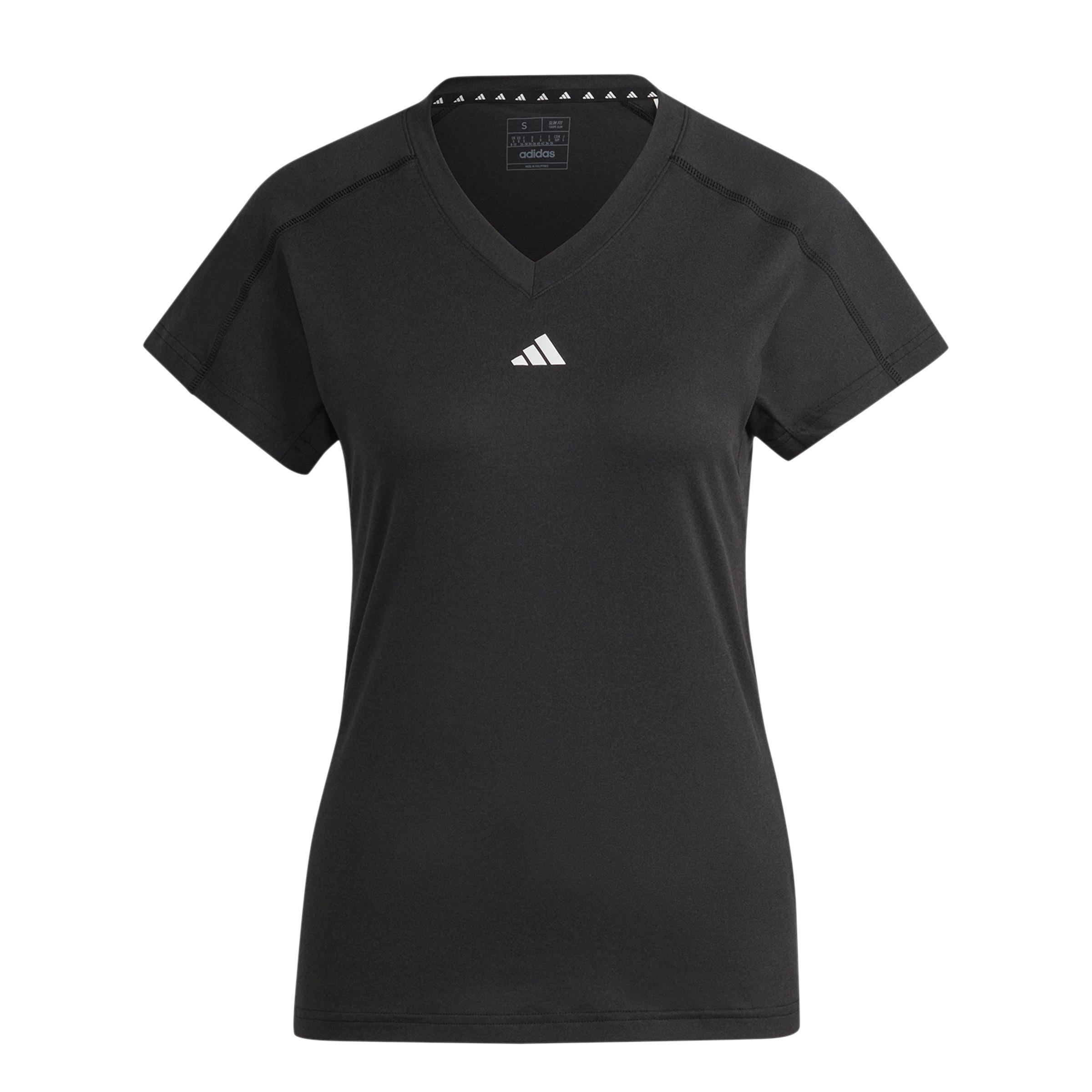 Women Aeroready Train Essentials Minimal Branding V-Neck T-Shirt, Black, A701_ONE, large image number 3