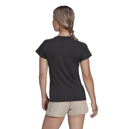 Women Train Essentials Minimal Branding V-Neck T-Shirt, Black, A701_ONE, large image number 5