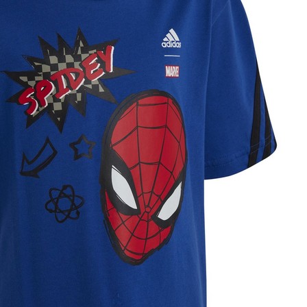 Kids Boys Adidas X Marvel Spider-Man T-Shirt Team, Blue, A701_ONE, large image number 1