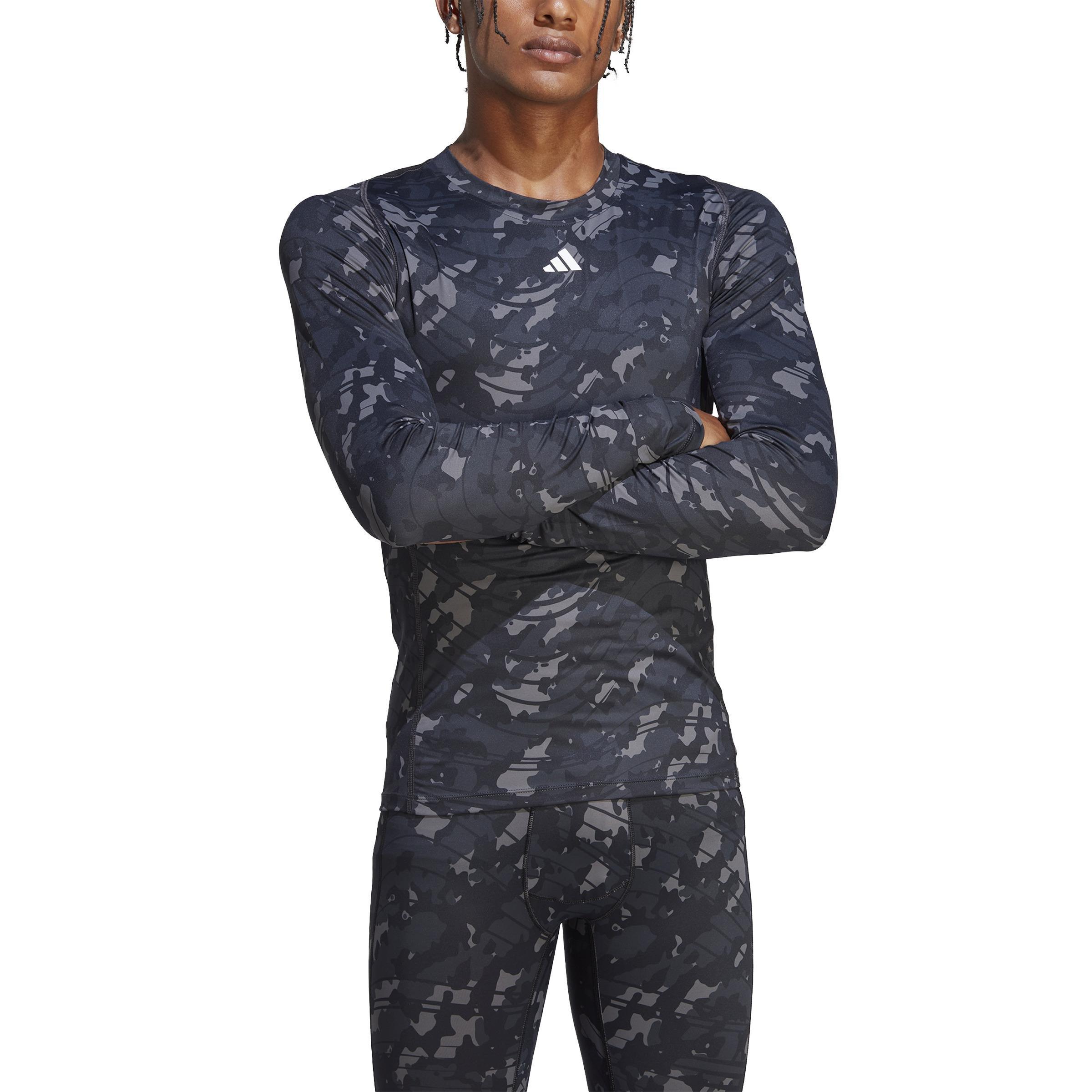 Men Techfit Allover Print Training Long-Sleeve Top, Black, A701_ONE, large image number 0