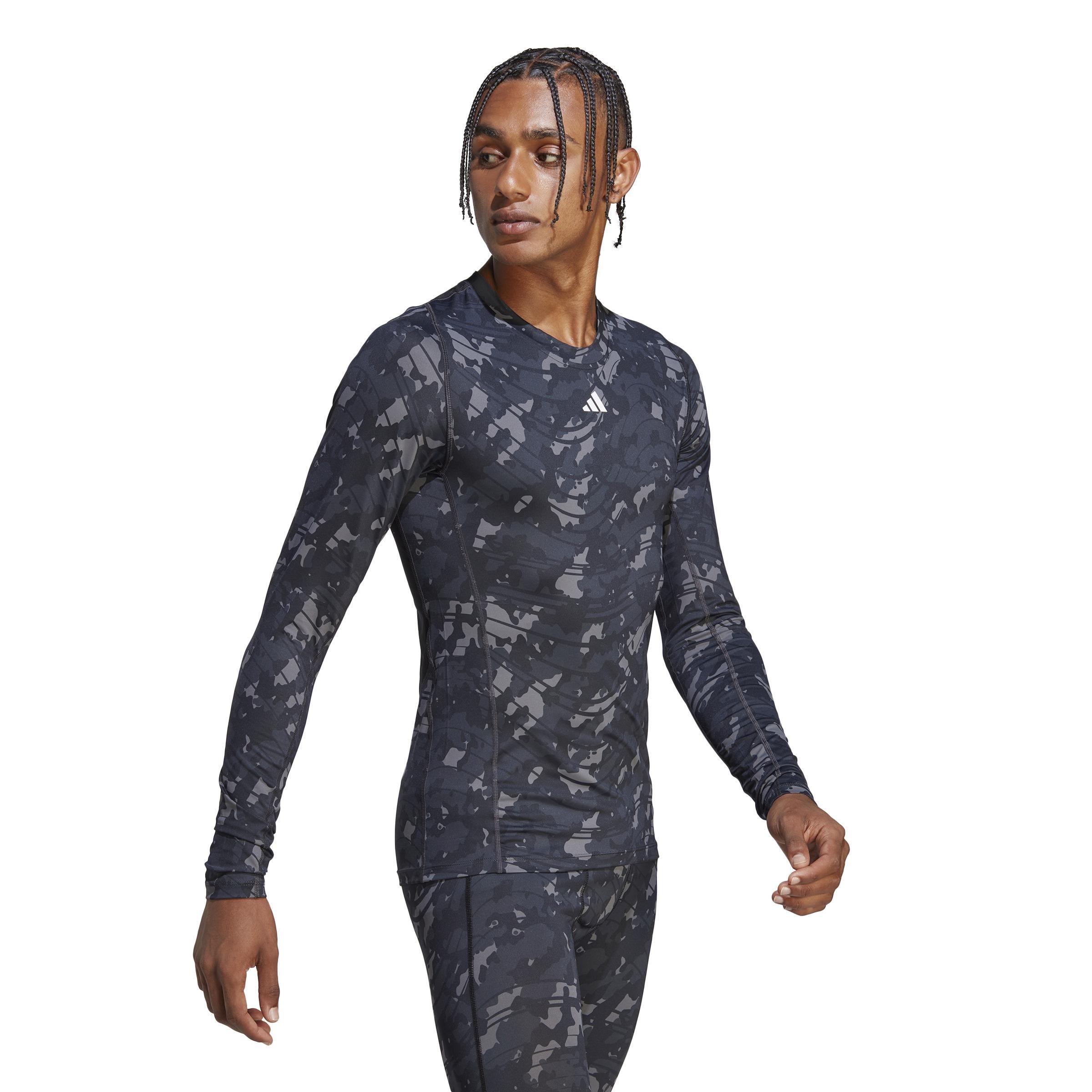 Men Techfit Allover Print Training Long-Sleeve Top, Black, A701_ONE, large image number 1