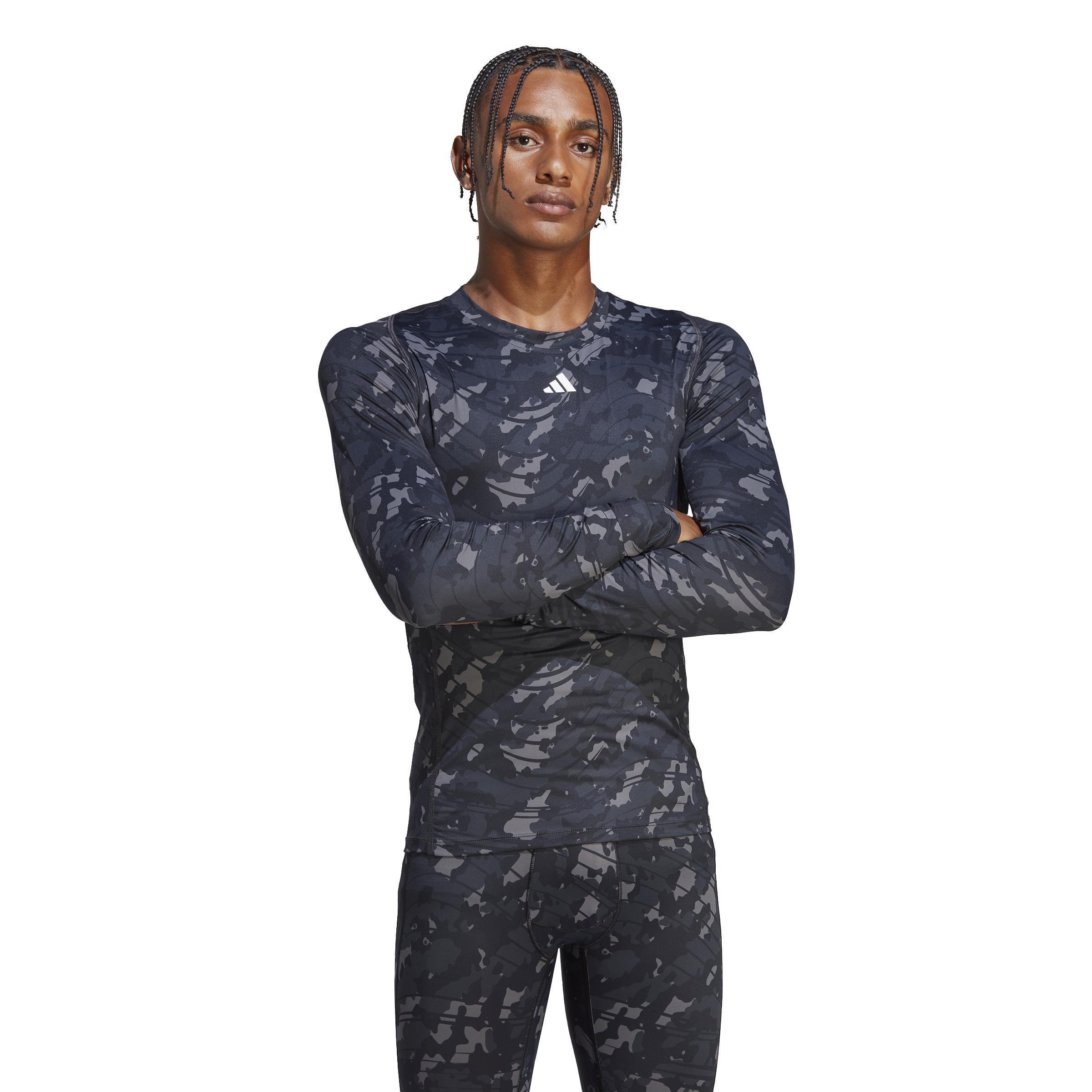 Men Techfit Allover Print Training Long-Sleeve Top, Black, A701_ONE, large image number 2