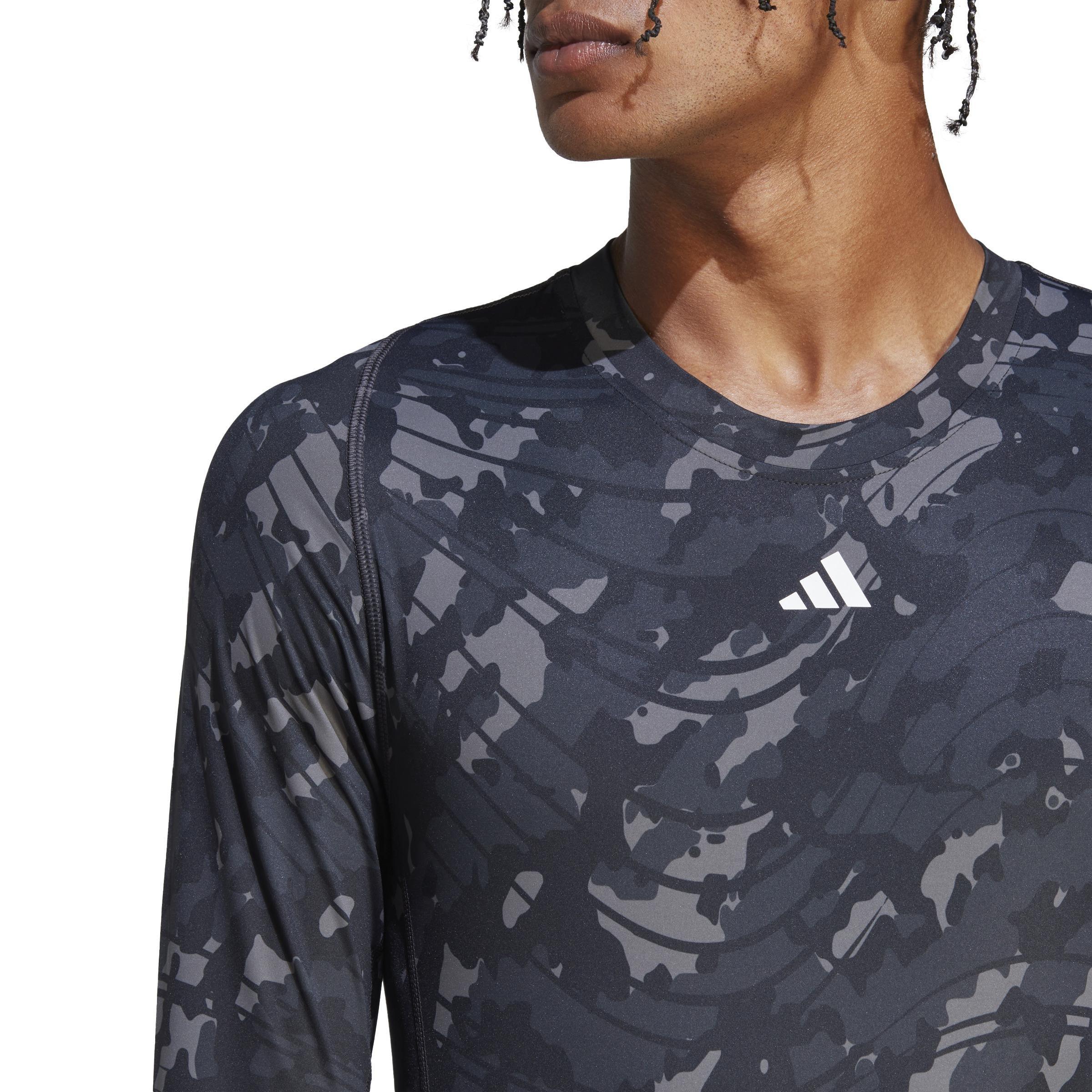 Men Techfit Allover Print Training Long-Sleeve Top, Black, A701_ONE, large image number 4