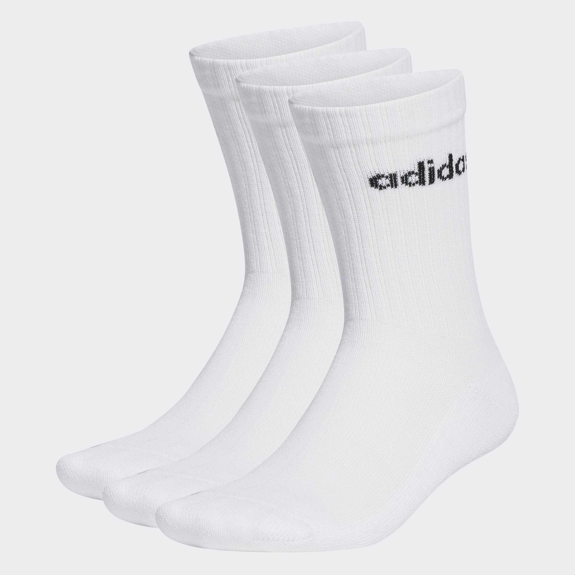 Unisex Linear Crew Cushioned Socks 3 Pairs, White